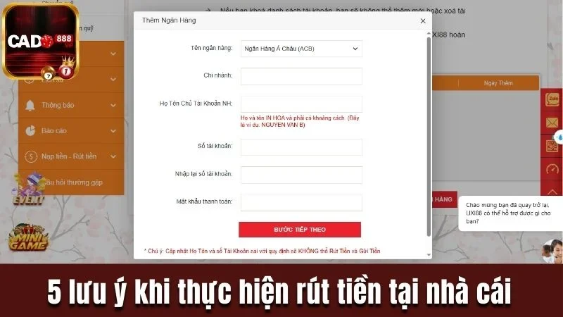 5 lưu ý cần nhớ khi thực hiện rút tiền tại nhà cái