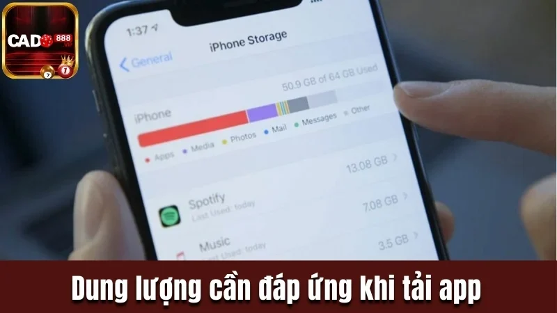 Dung lượng cần đáp ứng khi tải app