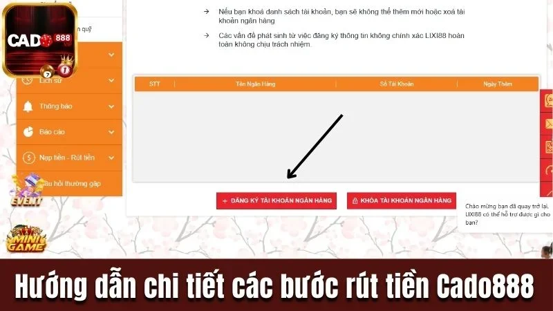 Hướng dẫn chi tiết các bước rút tiền Cado888